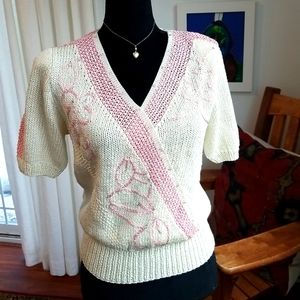 NANNELL Vintage 80s Embellished Hand Knit Sweater Medium Pink Cream